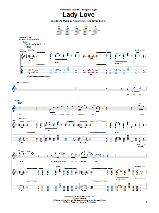 Robin Trower Lady Love sheet music notes and chords. Download Printable PDF.