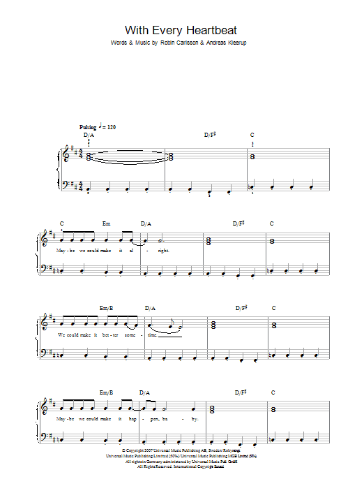 Robyn With Every Heartbeat sheet music notes and chords. Download Printable PDF.