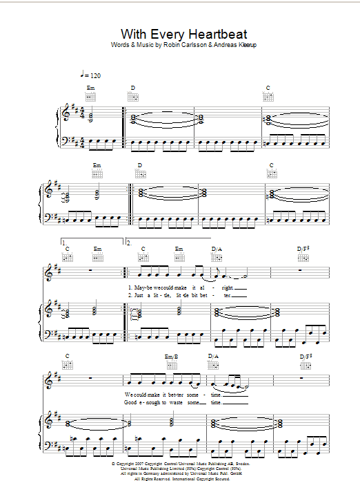 Robyn with every heartbeat sheet music pdf notes chords pop score