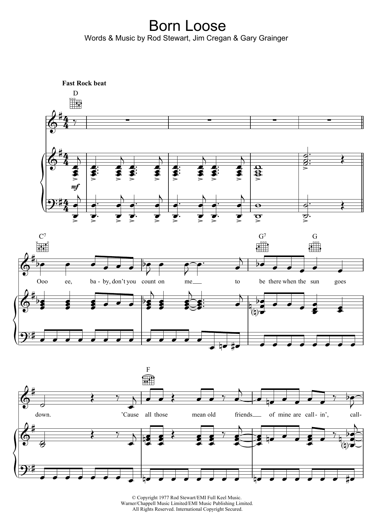 Rod Stewart Born Loose sheet music notes and chords. Download Printable PDF.