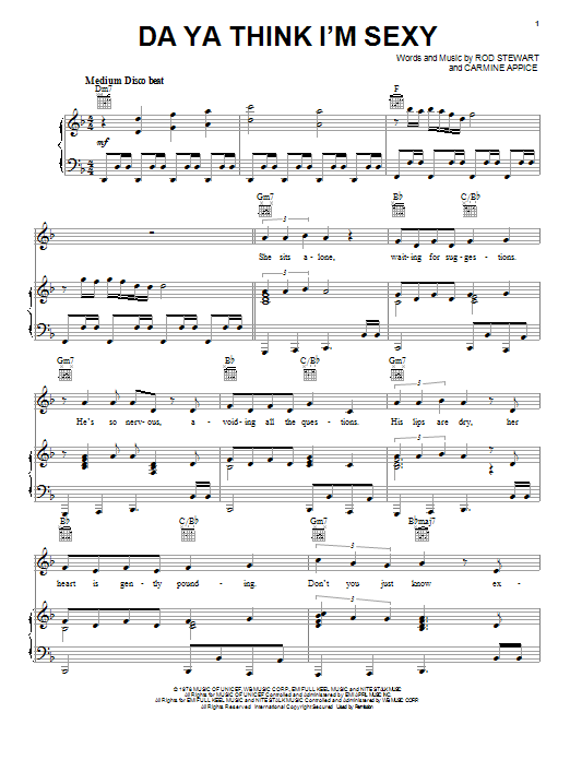Rod Stewart Da Ya Think I'm Sexy sheet music notes and chords. Download Printable PDF.