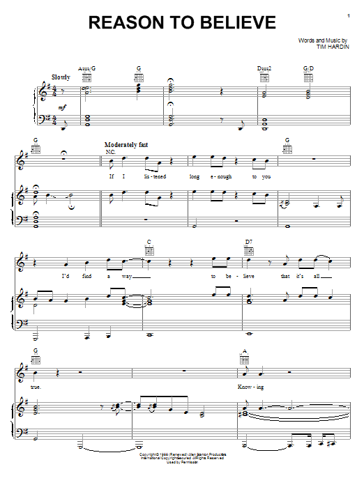 Rod Stewart Reason To Believe sheet music notes and chords. Download Printable PDF.