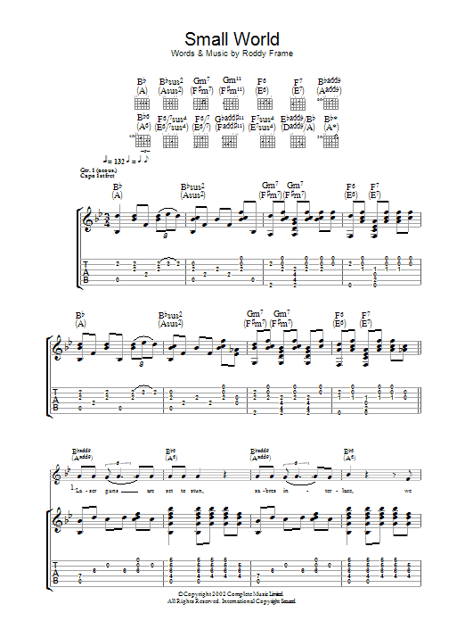 Roddy Frame Small World sheet music for Guitar Chords/Lyrics in minutes. Price: 4.9900$ Roddy Frame Small World sheet music notes and chords. Download Printable PDF.