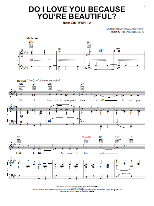 Rodgers & Hammerstein Do I Love You Because You're Beautiful? sheet music notes and chords. Download Printable PDF.