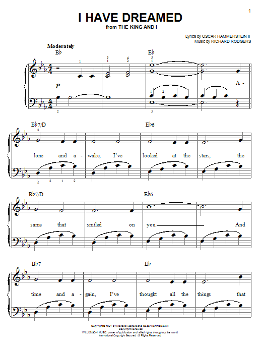 Rodgers & Hammerstein I Have Dreamed sheet music notes and chords. Download Printable PDF.