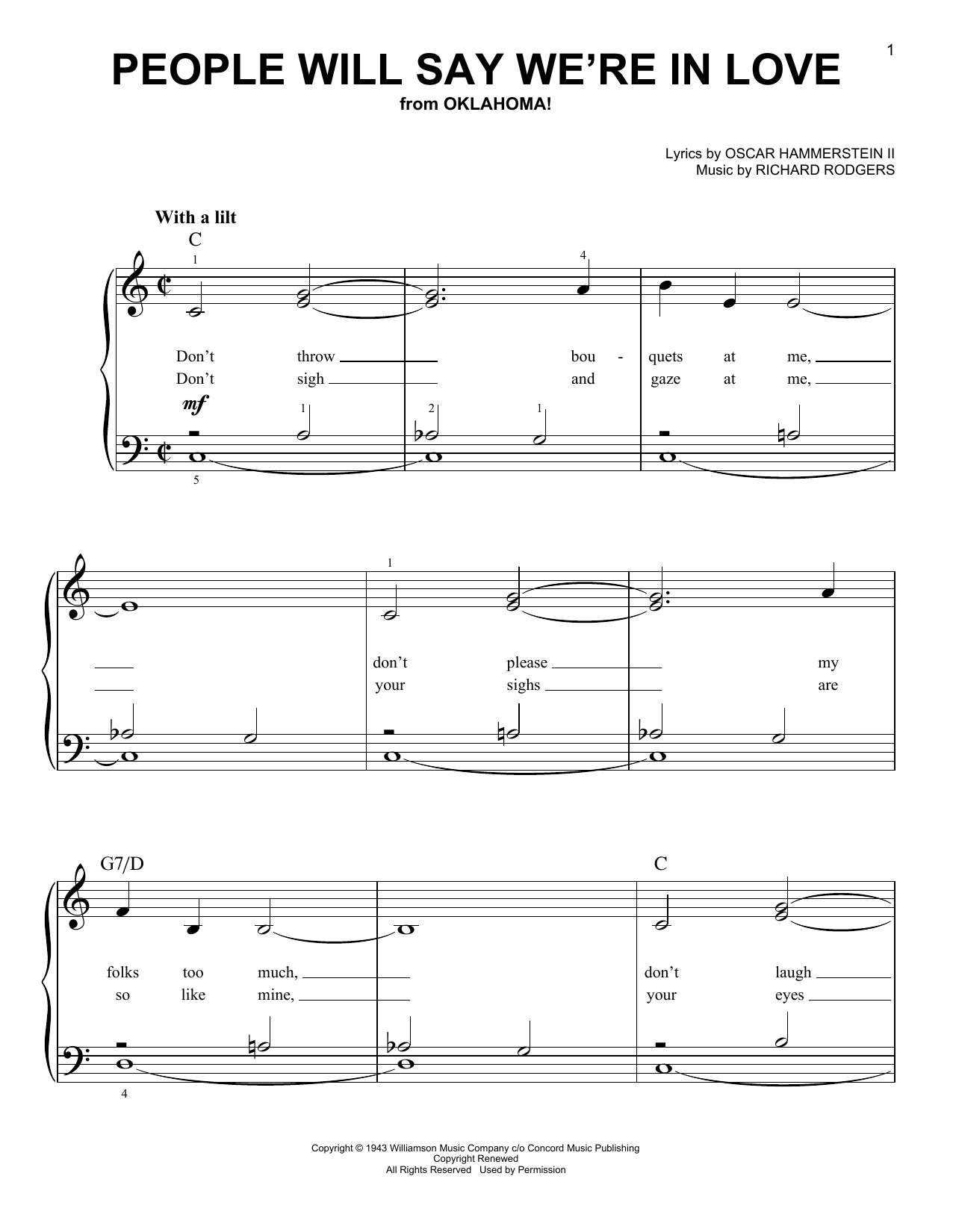 Rodgers & Hammerstein People Will Say We're In Love (from Oklahoma!) sheet music notes and chords. Download Printable PDF.