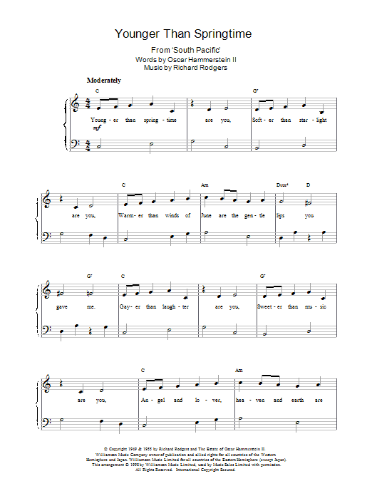 Rodgers & Hammerstein Younger Than Springtime sheet music notes and chords. Download Printable PDF.