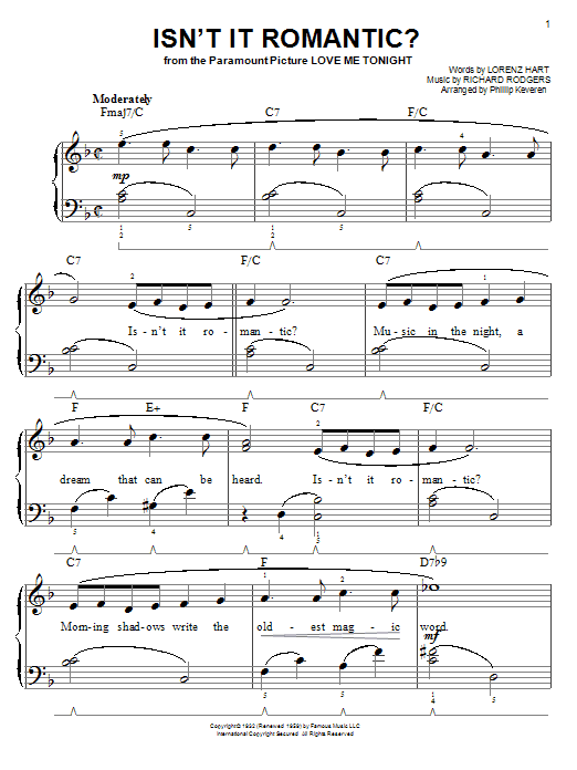 Rodgers & Hart Isn't It Romantic? sheet music notes and chords. Download Printable PDF.