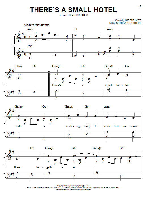 Rodgers & Hart There's A Small Hotel sheet music notes and chords. Download Printable PDF.