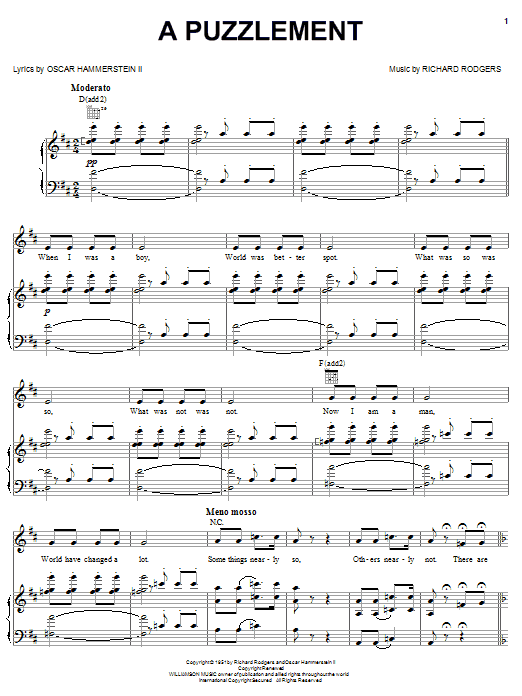 Rodgers & Hammerstein A Puzzlement sheet music notes and chords. Download Printable PDF.