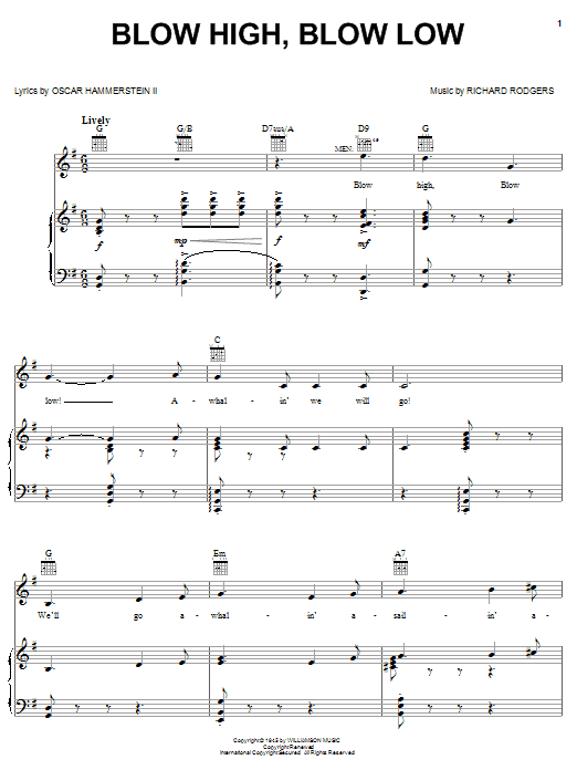 Learn to play Rodgers & Hammerstein Blow High, Blow Low sheet music for Piano, Vocal & Guitar (Right-Hand Melody) in minutes. Rodgers & Hammerstein Blow High, Blow Low sheet music notes and chords