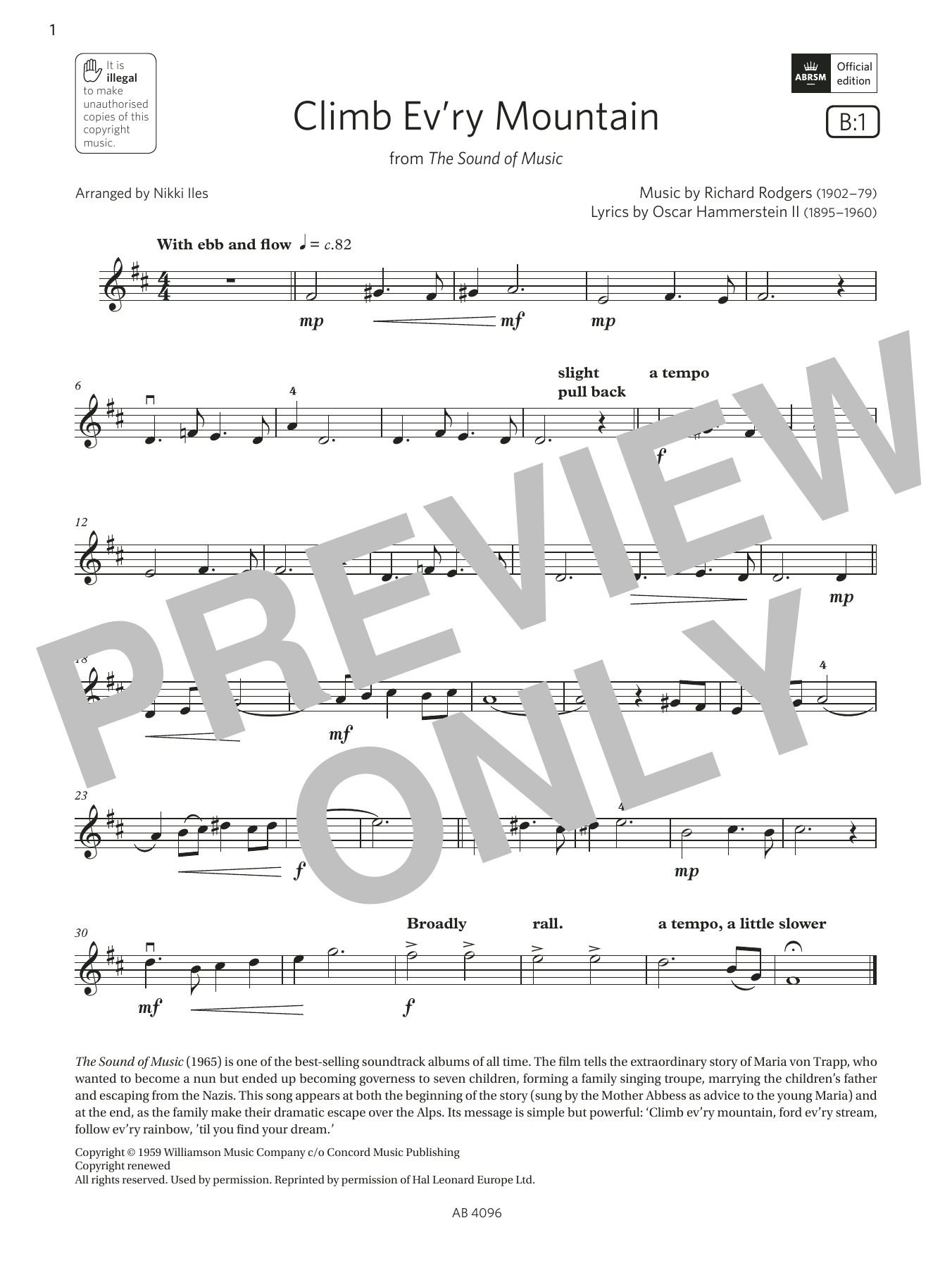 Learn to play Rodgers & Hammerstein Climb Ev'ry Mountain (Grade 2, B1, from the ABRSM Violin Syllabus from 2024) sheet music for Violin Solo in minutes. Price: 4.4900$ Rodgers & Hammerstein Climb Ev'ry Mountain (Grade 2, B1, from the ABRSM Violin Syllabus from 2024) sheet music notes and chords arranged for Violin Solo
