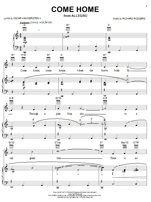 Rodgers & Hammerstein Come Home sheet music notes and chords. Download Printable PDF.