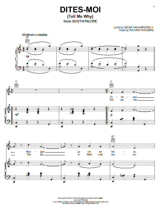 Learn to play Rodgers & Hammerstein Dites-Moi (Tell Me Why) sheet music for Super Easy Piano in minutes. Price: 5.9900$ Rodgers & Hammerstein Dites-Moi (Tell Me Why) sheet music notes and chords arranged for Super Easy Piano