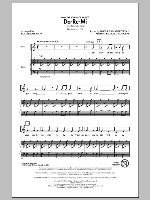 Learn to play Roger Emerson Do-Re-Mi sheet music for SAB Choir in minutes. Price: 3.9900$ Roger Emerson Do-Re-Mi sheet music notes and chords arranged for SAB Choir