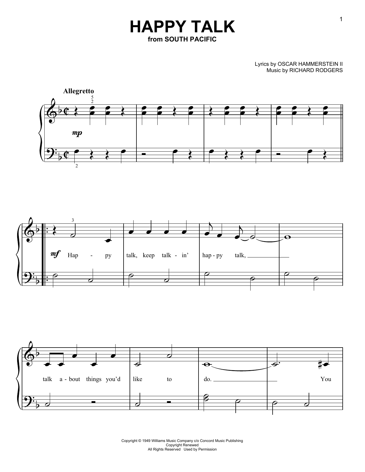 Learn to play Rodgers & Hammerstein Happy Talk (from South Pacific) sheet music for Piano, Vocal & Guitar (Right-Hand Melody) in minutes. Rodgers & Hammerstein Happy Talk (from South Pacific) sheet music notes and chords
