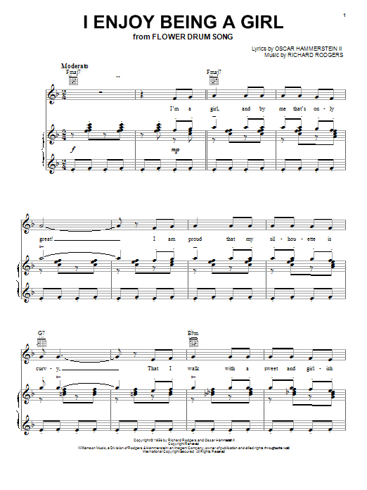 Learn to play Rodgers & Hammerstein I Enjoy Being A Girl sheet music for Pro Vocal in minutes. Price: 6.9900$ Rodgers & Hammerstein I Enjoy Being A Girl sheet music notes and chords arranged for Pro Vocal