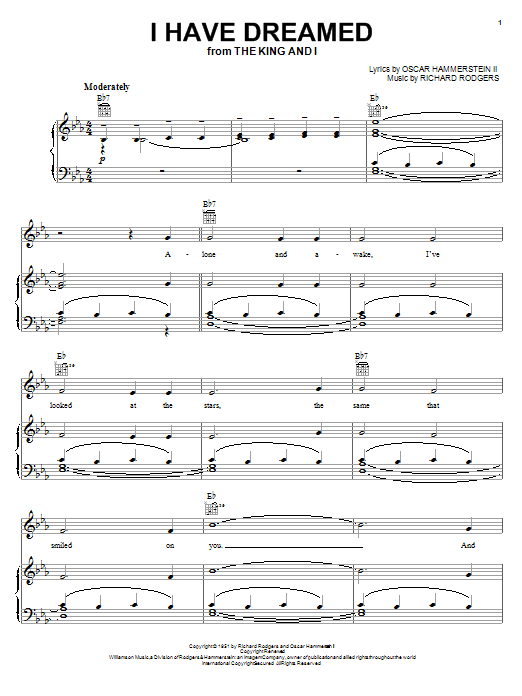 Rodgers & Hammerstein I Have Dreamed sheet music notes and chords. Download Printable PDF.