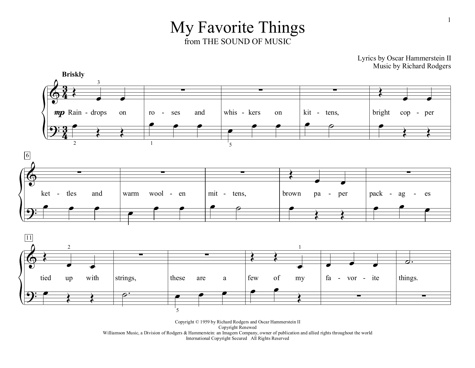 Learn to play Rodgers & Hammerstein My Favorite Things (from The Sound of Music) (arr. Christopher Hussey) sheet music for Educational Piano in minutes. Price: 6.9900$ Rodgers & Hammerstein My Favorite Things (from The Sound of Music) (arr. Christopher Hussey) sheet music notes and chords arranged for Educational Piano