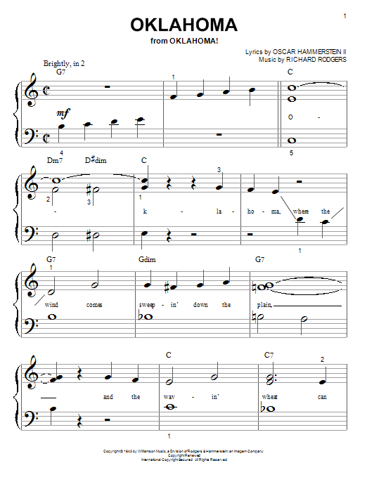 Rodgers & Hammerstein Oklahoma sheet music notes and chords. Download Printable PDF.