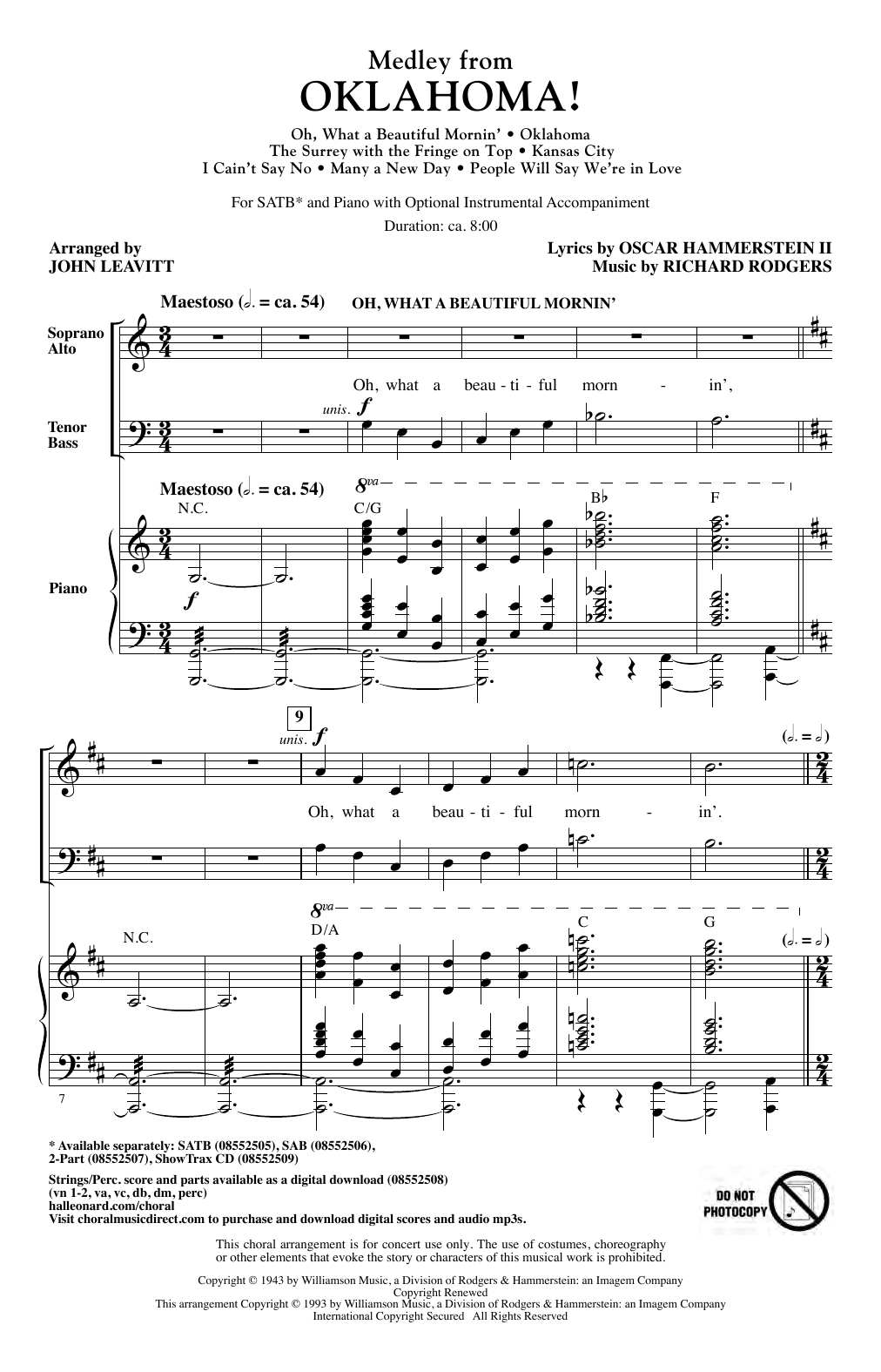 Learn to play Rodgers & Hammerstein Oklahoma! (Medley) (arr. John Leavitt) sheet music for SAB Choir in minutes. Price: 4.7900$ Rodgers & Hammerstein Oklahoma! (Medley) (arr. John Leavitt) sheet music notes and chords arranged for SAB Choir