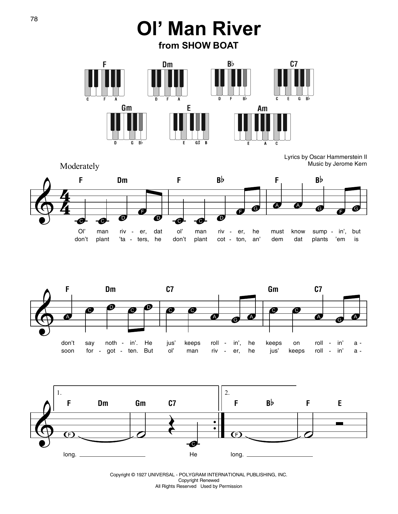 Rodgers & Hammerstein Ol' Man River sheet music notes and chords. Download Printable PDF.