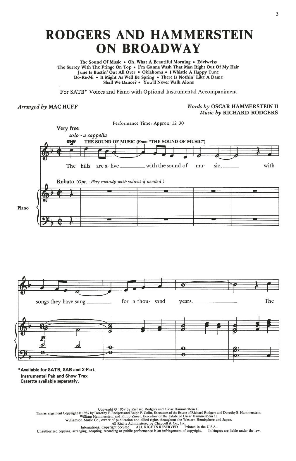 Learn to play Rodgers & Hammerstein Rodgers and Hammerstein On Broadway (Medley) (arr. Mac Huff) sheet music for SAB Choir in minutes. Price: 4.7900$ Rodgers & Hammerstein Rodgers and Hammerstein On Broadway (Medley) (arr. Mac Huff) sheet music notes and chords arranged for SAB Choir