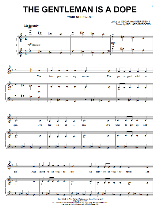 Learn to play Rodgers & Hammerstein The Gentleman Is A Dope sheet music for Lead Sheet / Fake Book in minutes. Price: 5.9900$ Rodgers & Hammerstein The Gentleman Is A Dope sheet music notes and chords arranged for Lead Sheet / Fake Book
