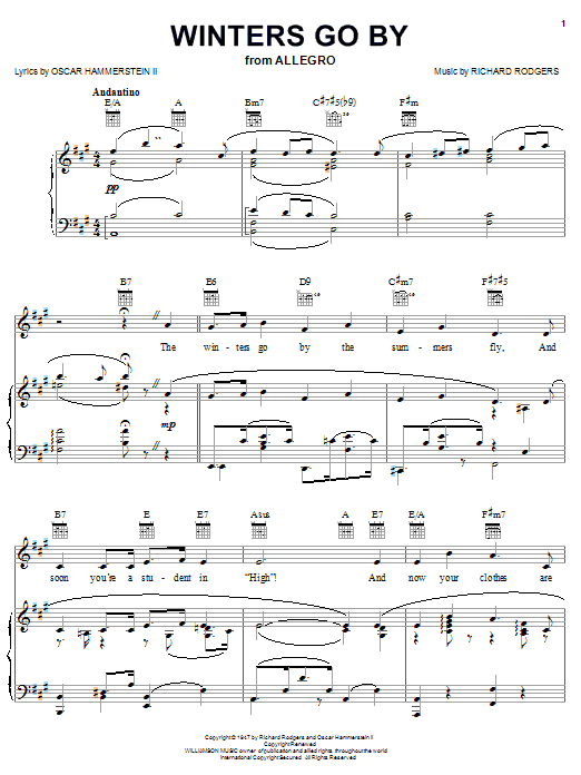 Learn to play Rodgers & Hammerstein Winters Go By sheet music for Piano, Vocal & Guitar (Right-Hand Melody) in minutes. Rodgers & Hammerstein Winters Go By sheet music notes and chords