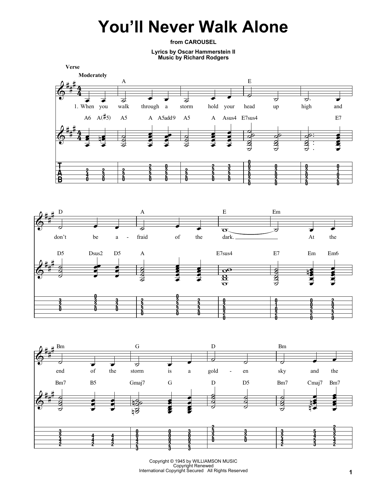 Rodgers & Hammerstein You'll Never Walk Alone sheet music notes and chords. Download Printable PDF.