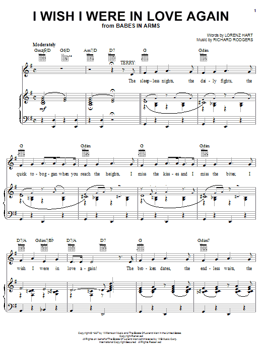 Rodgers & Hart I Wish I Were In Love Again sheet music notes and chords. Download Printable PDF.