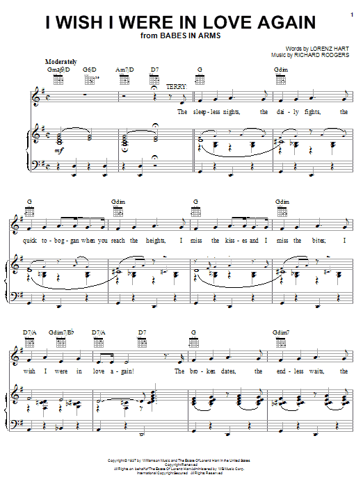 Learn to play Rodgers & Hart I Wish I Were In Love Again sheet music for Piano, Vocal & Guitar (Right-Hand Melody) in minutes. Price: 7.7900$ Rodgers & Hart I Wish I Were In Love Again sheet music notes and chords. Download Printable PDF.