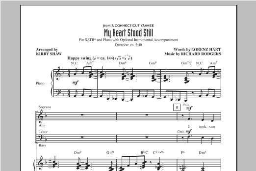Rodgers & Hart My Heart Stood Still (arr. Kirby Shaw) sheet music notes and chords. Download Printable PDF.
