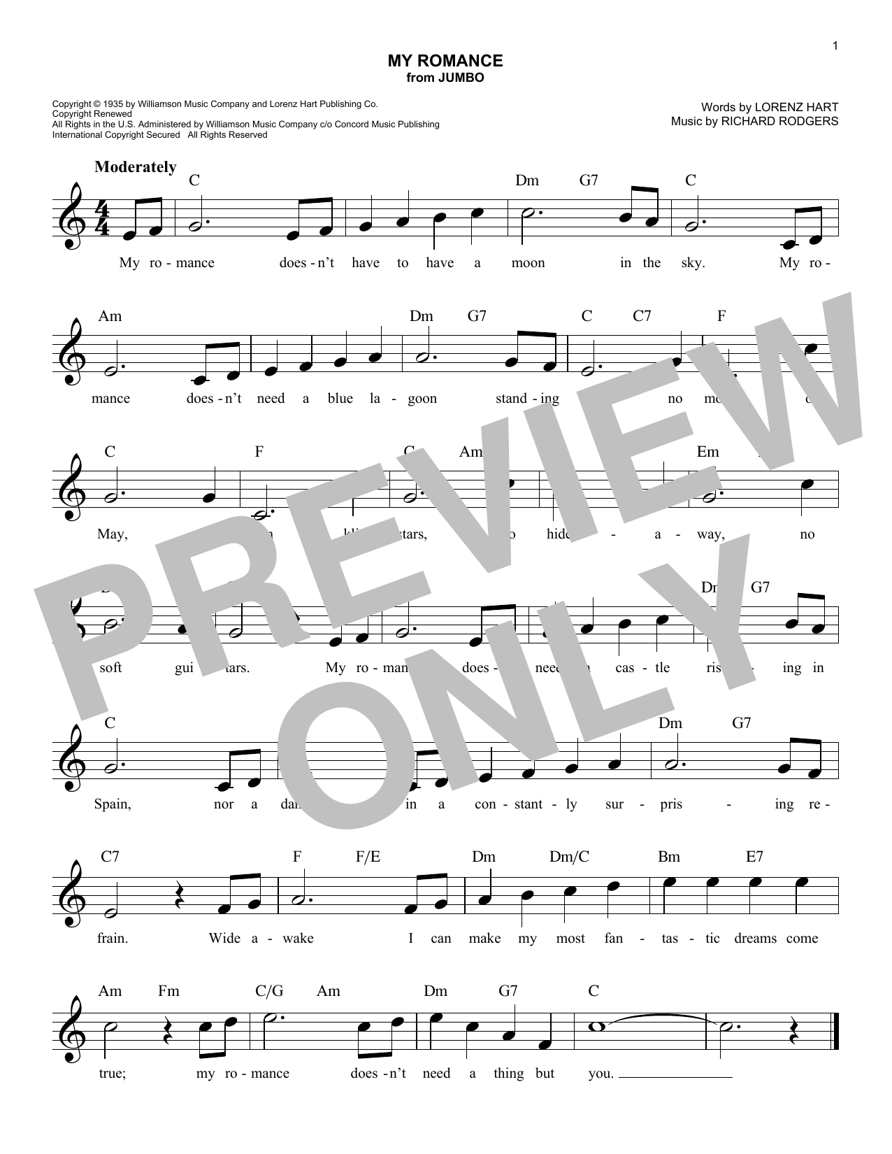 Learn to play Rodgers & Hart My Romance (from Jumbo) sheet music for Easy Lead Sheet / Fake Book in minutes. Price: 5.9900$ Rodgers & Hart My Romance (from Jumbo) sheet music notes and chords arranged for Easy Lead Sheet / Fake Book