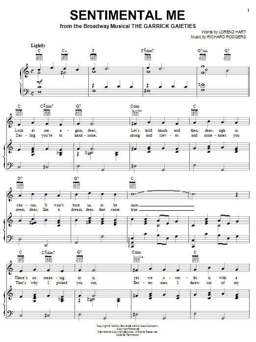 Rodgers & Hart Sentimental Me sheet music notes and chords. Download Printable PDF.