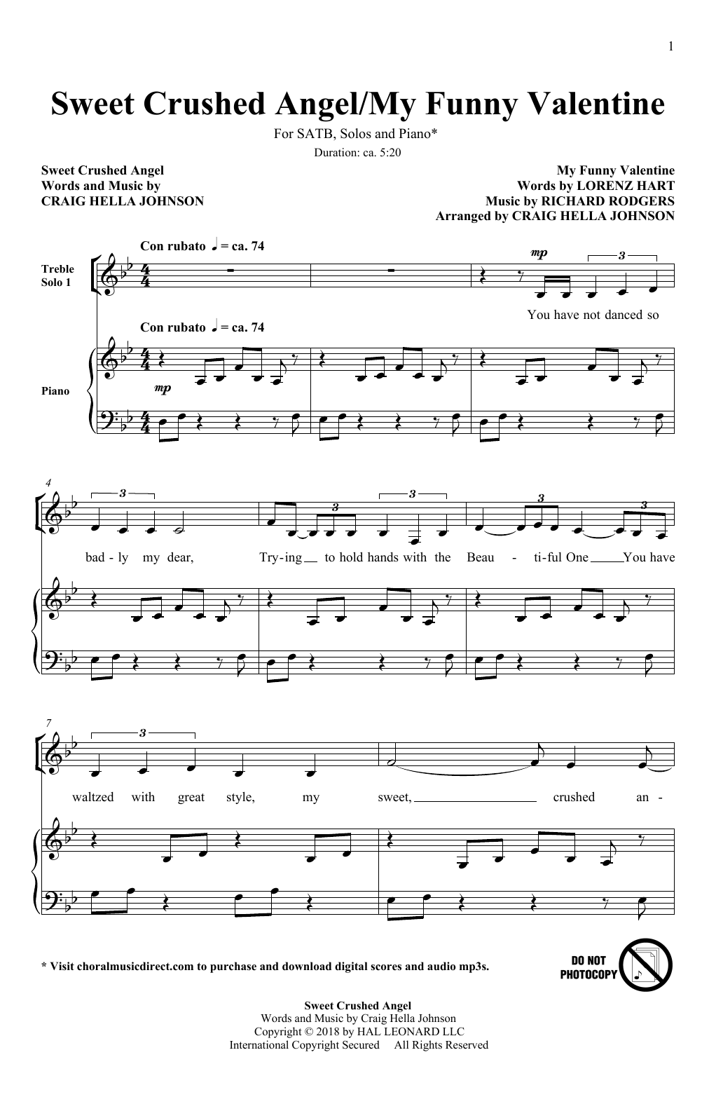 Learn to play Rodgers & Hart Sweet Crushed Angel/My Funny Valentine (arr. Craig Hella Johnson) sheet music for SATB Choir in minutes. Price: 3.9900$ Rodgers & Hart Sweet Crushed Angel/My Funny Valentine (arr. Craig Hella Johnson) sheet music notes and chords arranged for SATB Choir