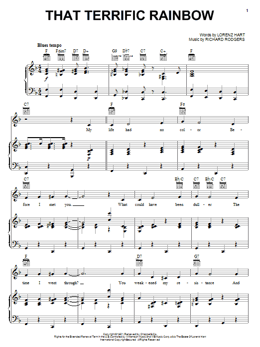 Rodgers & Hart That Terrific Rainbow sheet music notes and chords. Download Printable PDF.