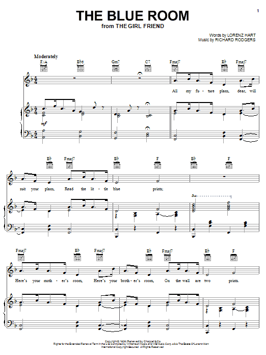 Rodgers & Hart The Blue Room sheet music for Piano, Vocal & Guitar (Right-Hand Melody) in minutes. Price: 7.8900$ Rodgers & Hart The Blue Room sheet music notes and chords. Download Printable PDF.