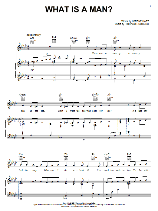 Learn to play Rodgers & Hart What Is A Man? sheet music for Piano, Vocal & Guitar (Right-Hand Melody) in minutes. Rodgers & Hart What Is A Man? sheet music notes and chords. Download Printable PDF.