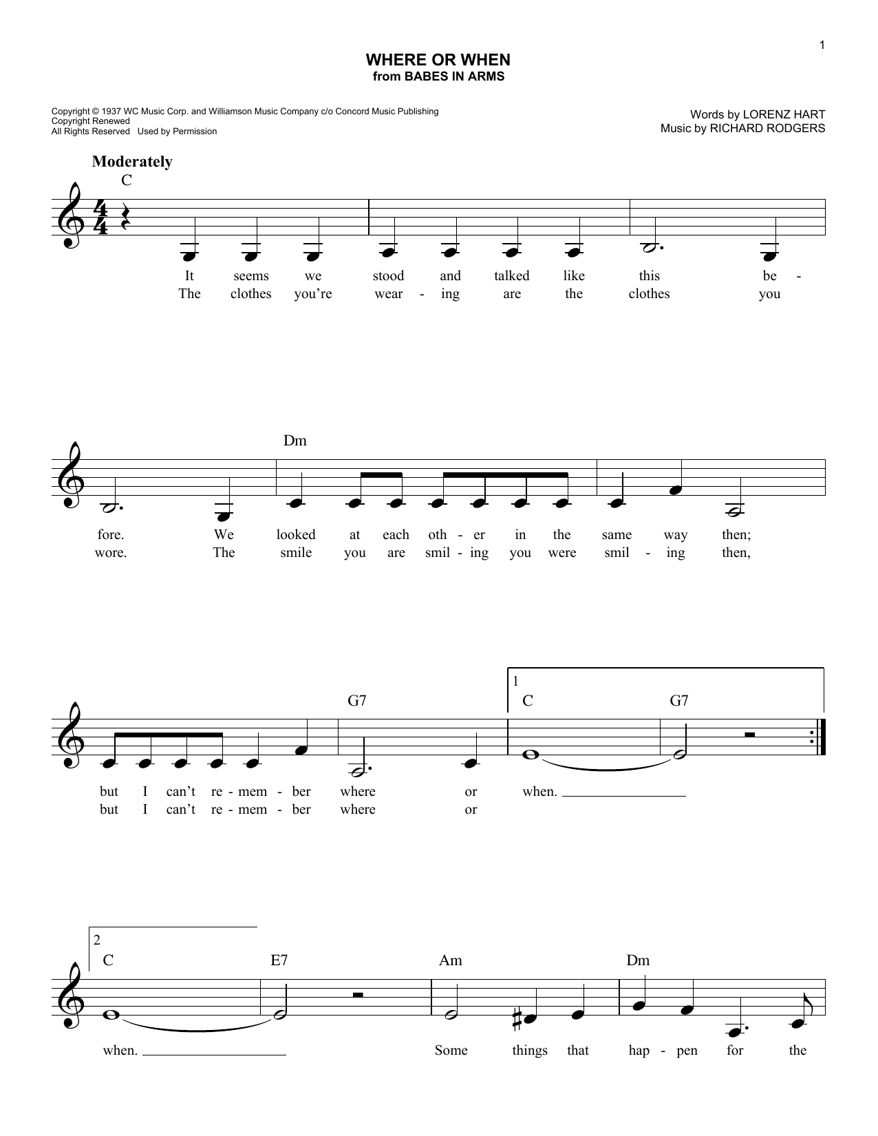 Learn to play Rodgers & Hart Where Or When (from Babes In Arms) sheet music for Lead Sheet / Fake Book in minutes. Rodgers & Hart Where Or When (from Babes In Arms) sheet music notes and chords. Download Printable PDF.