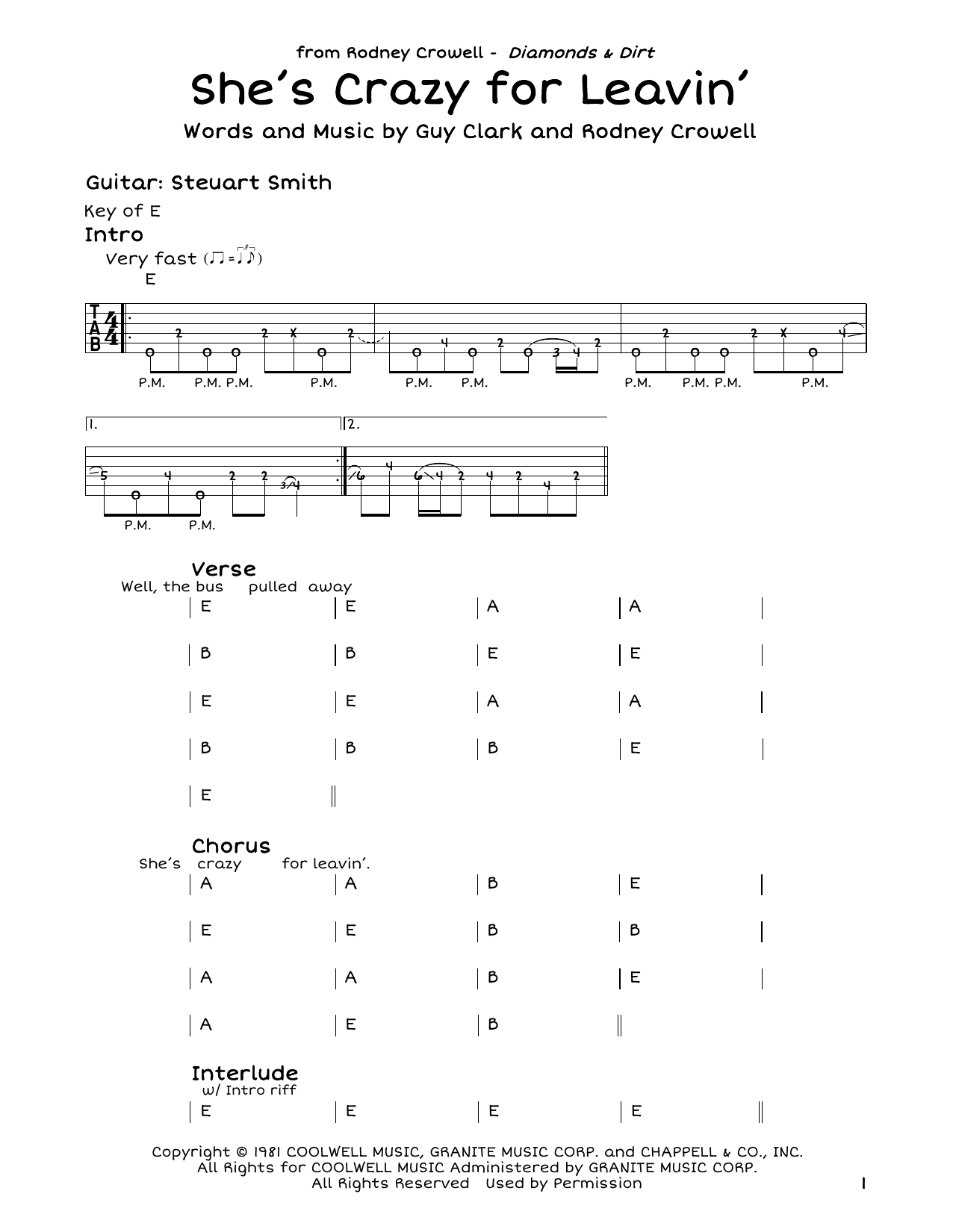 Learn to play Rodney Crowell She's Crazy For Leavin' sheet music for Guitar Lead Sheet in minutes. Rodney Crowell She's Crazy For Leavin' sheet music notes and chords. Download Printable PDF.