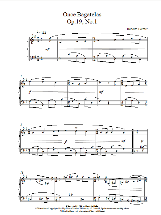 Learn to play Halffter Once Bagatelas Op19 No1 sheet music for Piano Solo in minutes. Price: 7.8900$ Halffter Once Bagatelas Op19 No1 sheet music notes and chords. Download Printable PDF.