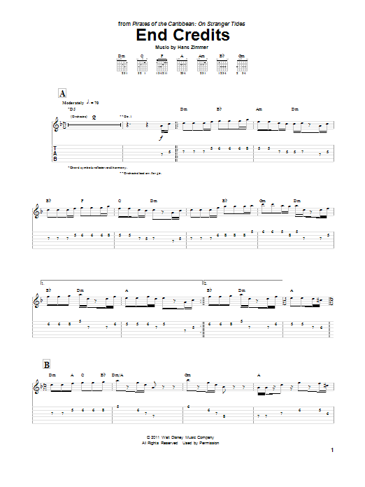 Rodrigo y Gabriela End Credits sheet music notes and chords arranged for Guitar Tab