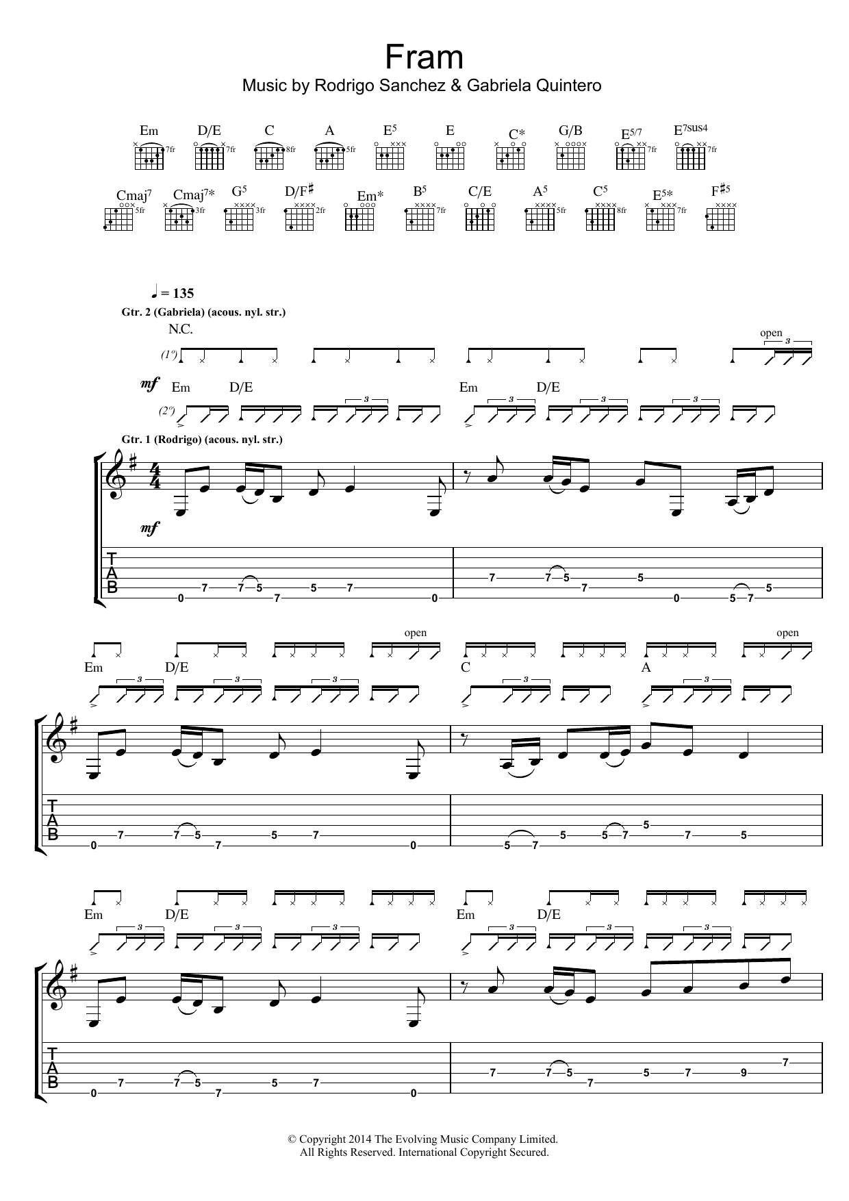 Rodrigo y Gabriela FRAM sheet music notes and chords. Download Printable PDF.