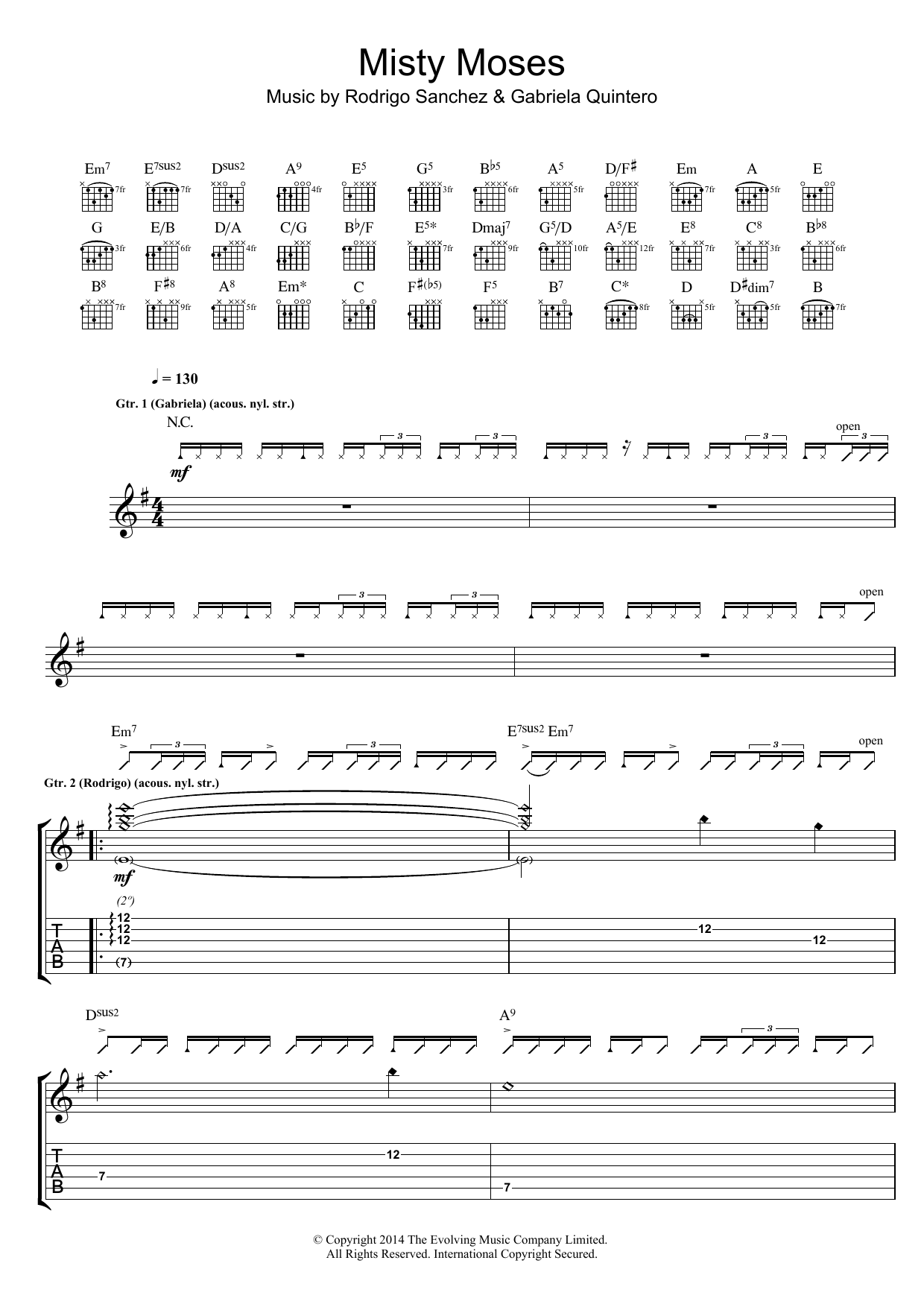 Rodrigo y Gabriela Misty Moses sheet music notes and chords. Download Printable PDF.