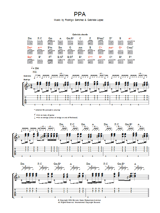 Rodrigo y Gabriela PPA sheet music notes and chords. Download Printable PDF.