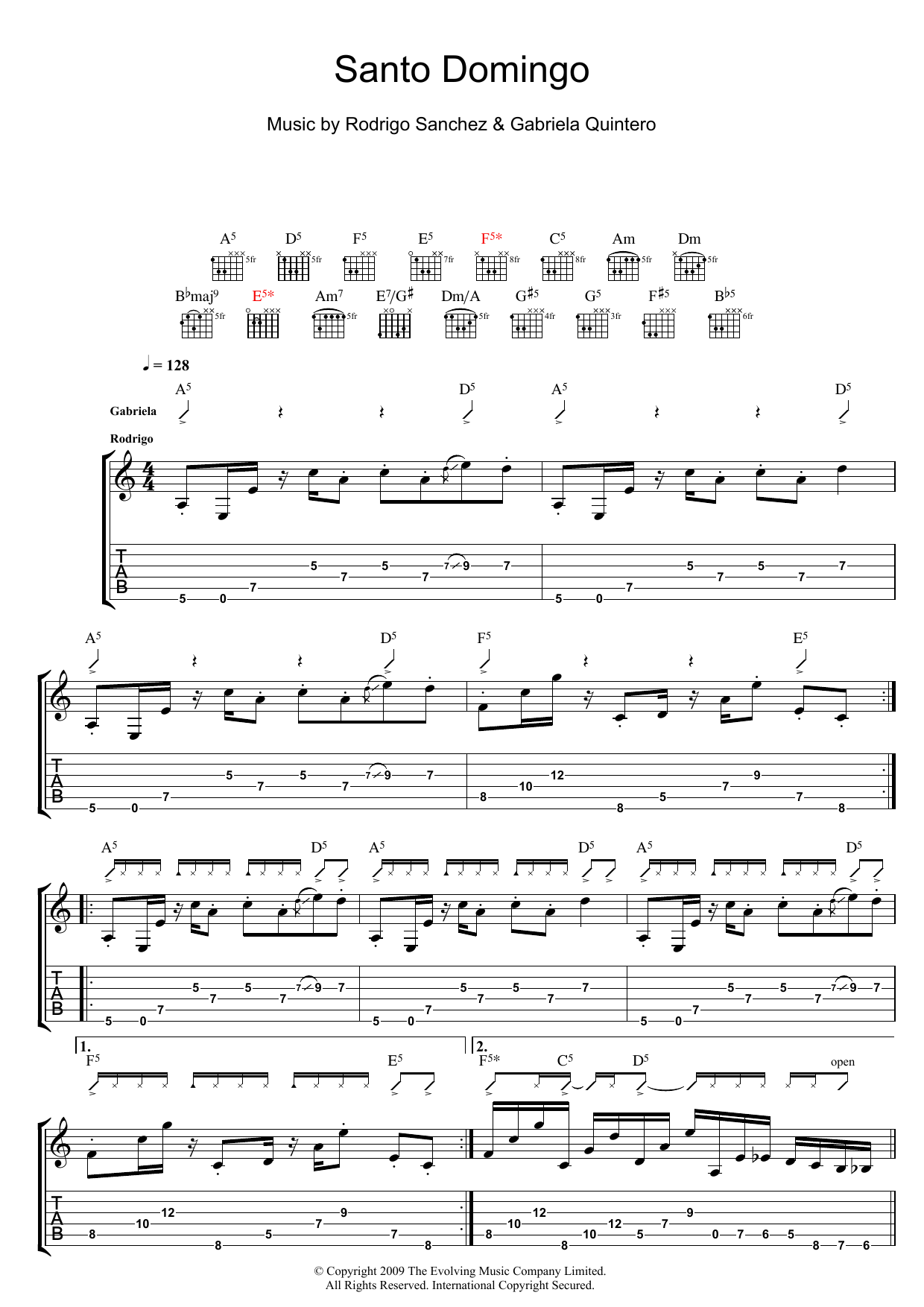 Rodrigo y Gabriela Santo Domingo sheet music notes and chords. Download Printable PDF.