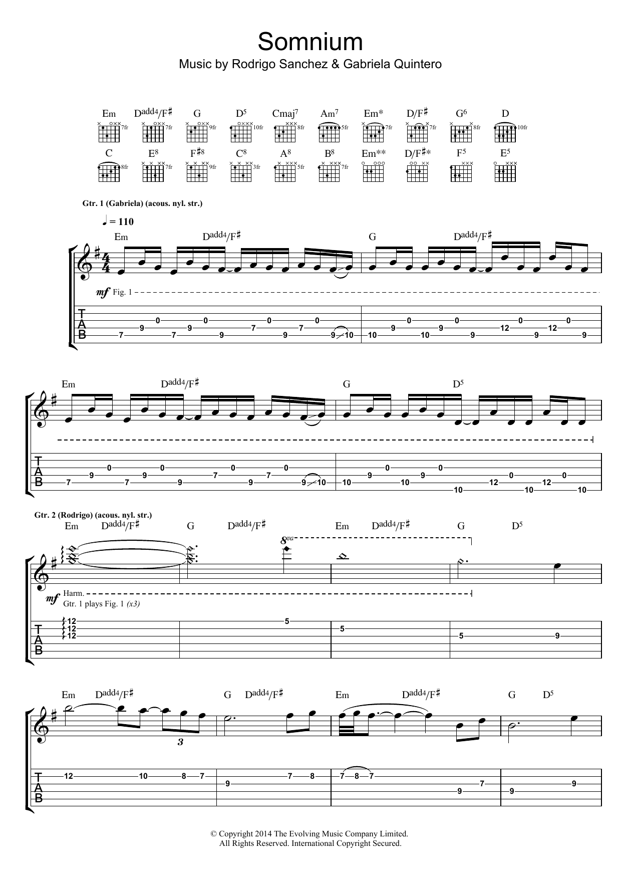 Rodrigo y Gabriela Somnium sheet music notes and chords. Download Printable PDF.