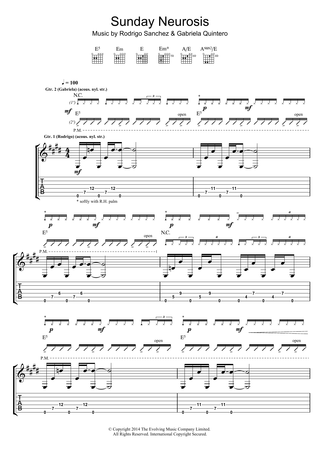 Rodrigo y Gabriela Sunday Neurosis sheet music notes and chords. Download Printable PDF.