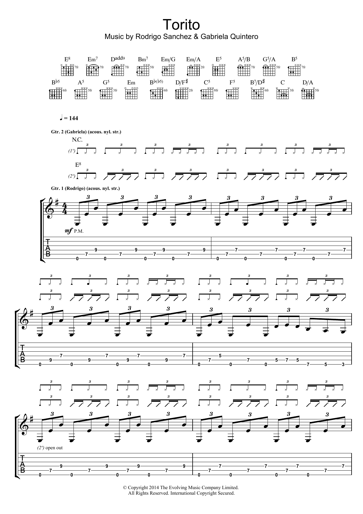 Rodrigo y Gabriela Torito sheet music notes and chords. Download Printable PDF.